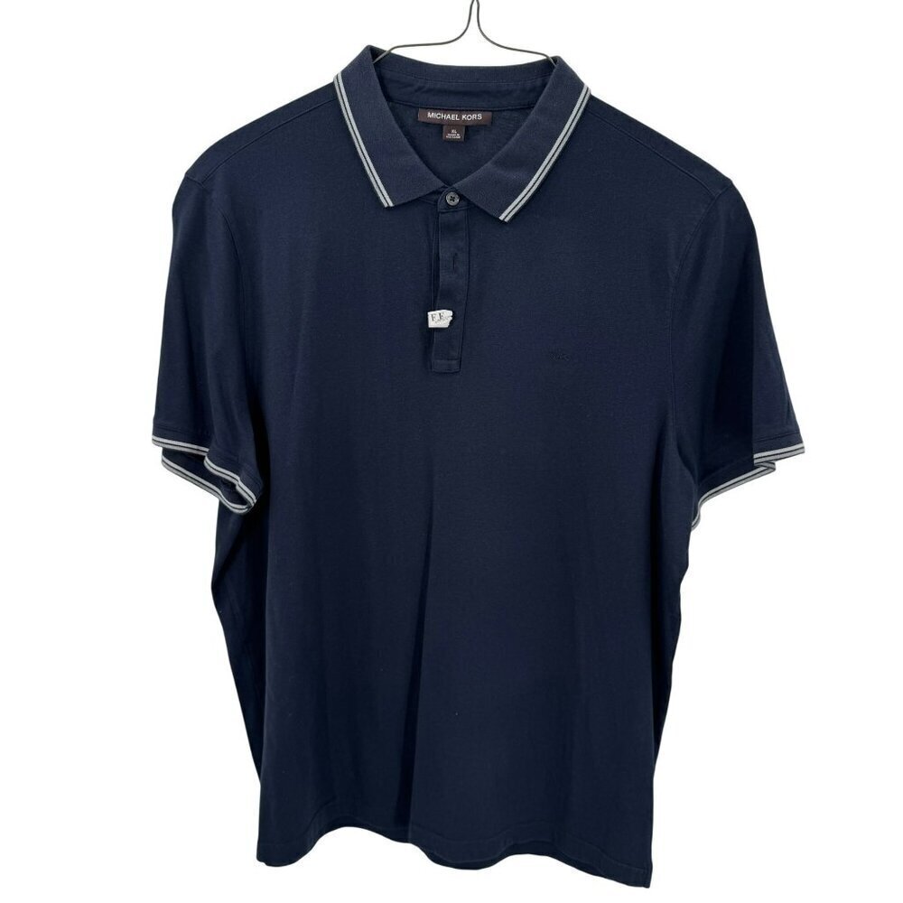 Michael Kors Navy & White Short Sleeve Polo Shirt Mens XL 100% Cotton Casual